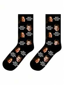 1pair Personalized Men's Mid-Calf Socks With Customized Text , Best Mother Ever Photo-Printed Personalized Funny Socks, Custom Couple's Long Socks With Interesting Images. Perfect For Father's Day, Birthday Gifts And Other Occasions., Fall,Gymboy - Multicolor - View 4