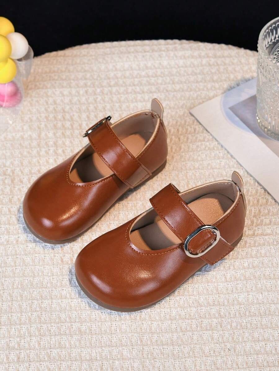 1双女童平底鞋，2026新款复古玛丽珍鞋，时尚百搭低帮皮鞋，适合春秋季穿着 - 棕色 - 查看 1