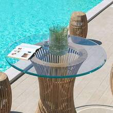 22 Inch Round Glass Table Top - Tempered - 1/2" Thick Glass Surface,  Beveled Edge, Multipurpose For Dining Table, Patio, Coffee And End Table,44535626 - Blue and White - View 2