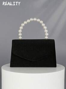 1pc Women's New Pearl Velvet Wrist Bag, Evening Bag, Collar Bag, Chain Bag, Dress Bag, Wedding Bag. Suitable For Parties, Birthday Parties, Proms, Bars, Nightclubs, Birthday Gift, Mother's Day Gift - màu đen - Xem 1
