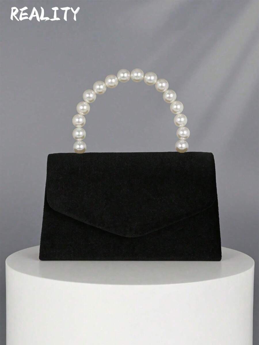 1pc Women's New Pearl Velvet Wrist Bag, Evening Bag, Collar Bag, Chain Bag, Dress Bag, Wedding Bag. Suitable For Parties, Birthday Parties, Proms, Bars, Nightclubs, Birthday Gift, Mother's Day Gift - màu đen - Xem 1