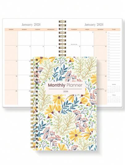 1PC Monthly Planner 2026 A5, Aesthetic Monthly Daily Notebook With To Do List, Appointment Reminder & Notes, Spiral Bound Calendar Planner For School Home Office Supplies Women Gifts
