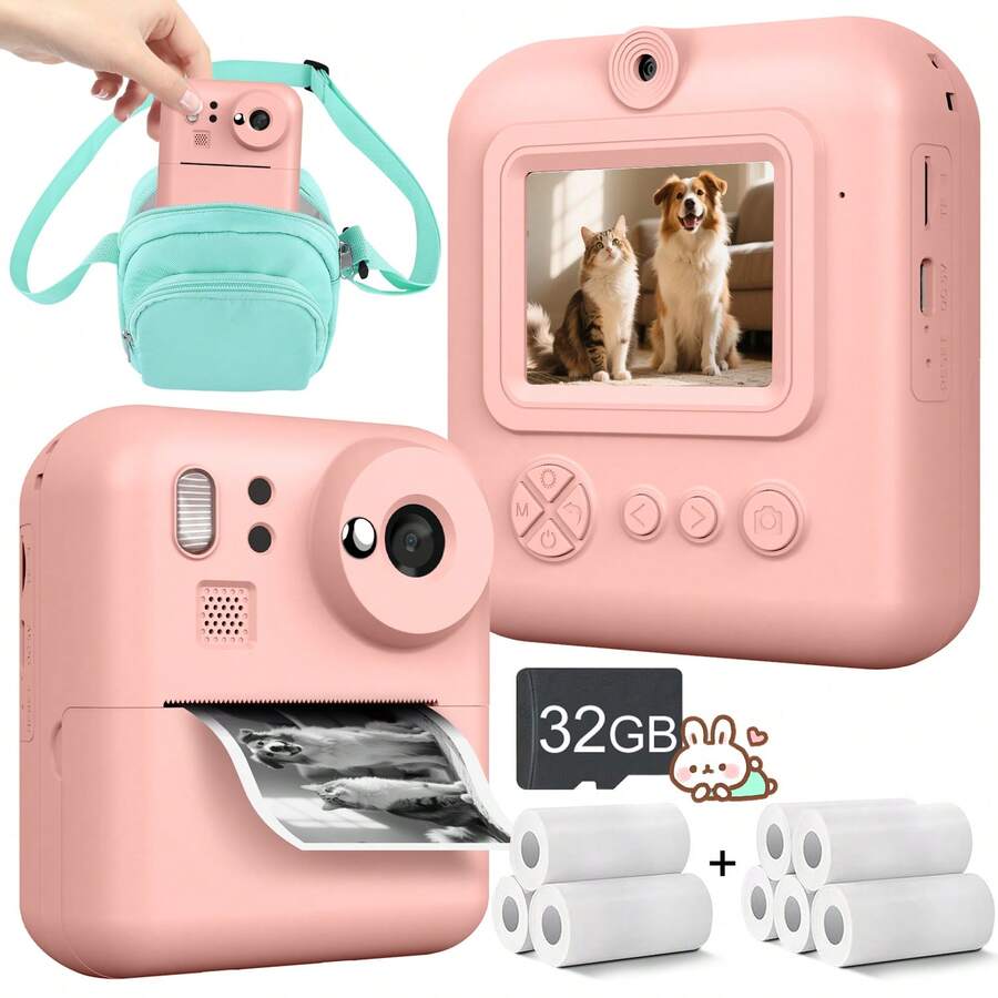Instant Print Camera, 48MP 1080P High Definition Direct Capture Camera With Flash, Built-In 5 Games, Filters And Music Digital Camera, Dual Lens Instant Print Digital Camera, Selfie Digital Camera With Printing Paper, Graduation Gift, Birthday Gift And Holiday Gift