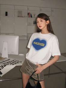 女士休闲字母印花圆领短袖T恤，夏季 - 白色 - 查看 8