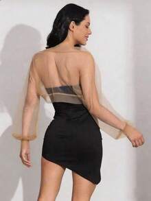 轻盈新款新娘长袖网纱披肩，简约性感透明新娘外套，新娘披肩 - 香檳色 - 查看 3