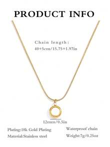 1pc Elegant Stainless Steel Gold Square & Round Pendant Necklace, Suitable For Beach Vacation And Daily Wear - Necklace - View 5