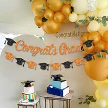 1Set Congrats Grad Banner,Graduation Cap Garland Bunting Banner,Graduation Party Hanging Banner,For Graduation Ceremony, Grad Party Backdrop,Home & Classroom Wall Decor,2026 Graduation Congratulations Graduation Party Decoration,Graduation Gift - Graduation Flag - View 4