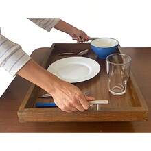 Charola de servicio madera color parota 60x40x10 jaladeras metálicas de acero inoxidable Bandeja de servicios o decorativa Alta calidad Multiusos para hogar oficina hotel o restaurante - Parota - Ver 7