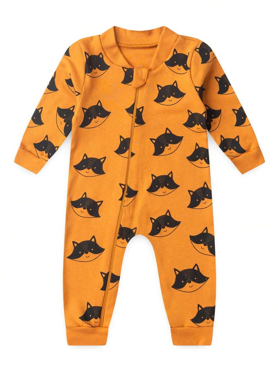 Baby Jumpsuit In Printed Suedine Fabric With Zipper (Newborn/Small/Medium/Large) - Mustard Yellow - View 1