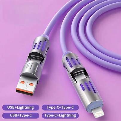 1条4合1呼吸灯PD 240W快充硅胶数据线，兼容 17 Pro Max/17 Pro/17/Air/16/15/14/13/12/11/XS/XR/8/7/6/S25/S24/S23/S22/S21/S20 Ultra Plus等系列