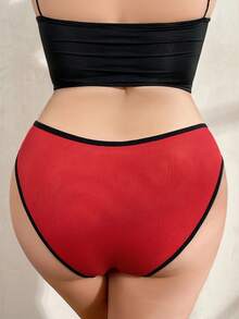 Bragas elegantes con lazo rojo, ribete negro, suaves y cómodas, tallas grandes para mujeres - Rojo - Ver 2