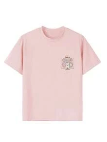 Young Girl Casual Funny Print Round Neck Short Sleeve T-Shirt, Summer Top - Pink - View 7