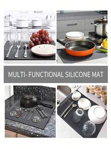 1 tấm lót thoát nước bằng silicon, tấm lót cốc chén có rãnh thoát nước, tấm chống trượt cho phòng tắm, nhà bếp, bàn ăn, tấm lót cách nhiệt. - Màu xám đen - Xem 5