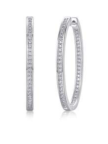 A Pair Of Romantic And Dazzling 925 Sterling Silver Hoop Earrings Inlaid With D-Color Moissanite, Women's Jewelry, Ideal Birthday And Christmas Gifts - Silver - View 8