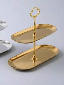 1 chiếc giá đựng bánh hình bầu dục bằng thép không gỉ, 2 tầng, có tay cầm mạ vàng, dùng làm khay đựng tráng miệng, khay trà chiều. - Nhiều màu - Xem 13