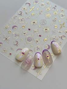 1 miếng dán móng tay 3D hình mặt trời, ngôi sao, mặt trăng, bướm màu vàng kim loại chất lượng cao, mới, dùng trang trí móng tay, phụ kiện làm móng, sticker dán móng. - Nhiều màu - Xem 1