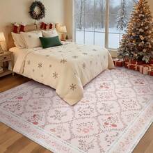 YIHOUSE Floral Print Rug, Moroccan Plaid Washable Rug, Modern Pale Color Non-Slip Fine Rug For Classrooms, Game Rooms, Dormitories, Bedrooms, Living Rooms, Multi-Color Decorative Rugs (Beige/ Green/ Pink) - 粉色 - 查看 3