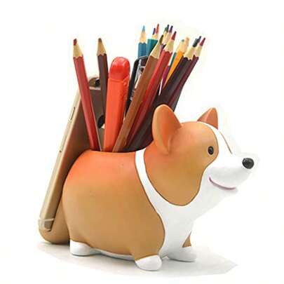 Lindo accesorios de computadora Corgi soporte para lápices con soporte para teléfono en casa oficina escuela computadora decoración de computadora de regalo Corgi cifras de arte para el hogar
