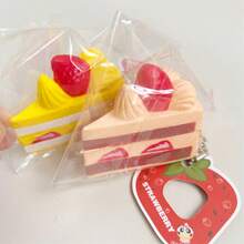 1个2026新款慢回弹草莓蛋糕捏捏乐减压玩具，超柔软PU仿真面包挂件，完美礼物 - 趣味礼物 - 生日礼物 - 节日礼物 - 复活节礼物 - 彩色 - 查看 3