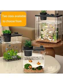 1 Rectangular High-Transparency Fish Tank With Phone Holder Ideal For Home Living Rooms, Study Areas, And Office Desks Home Decor - View 6