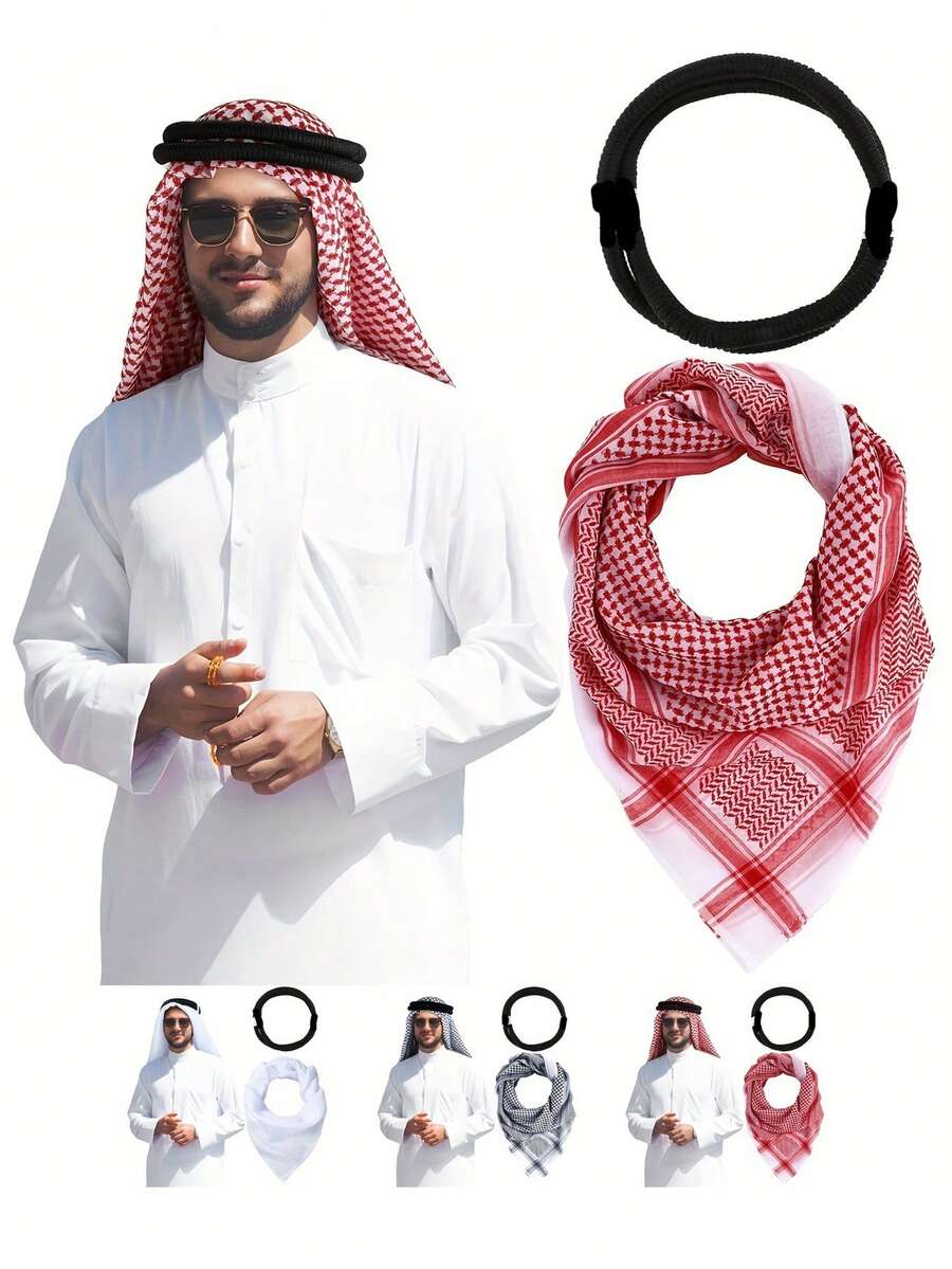 1pc Arabic Headscarf, Dubai Style Headwrap, Saudi Arabia Travel Turban For Men - Multicolor - View 1