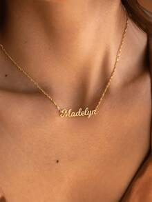 1pc Customized Necklace For Women Gold Color Water Wave Chain Necklace Personalized Custom Name Pendant Necklace Stainless Steel Jewelry Wedding Bridesmaid Gifts Anniversary Birthday Gift Stylish, For Teenagers, Junior High School Students, Middle School Students, High School Senior High School Students, College Students, University Students, Freshman, Sophomore, Underclassmen,Delicate Romance - 彩色 - 查看 24