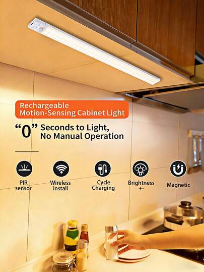 1 đèn LED cảm biến siêu mỏng sạc USB - Đèn ngủ cảm biến tự động, 3 màu có thể điều chỉnh độ sáng, đèn LED dải tự động bật, dùng pin, sạc USB, thích hợp cho tủ, tủ quần áo, cầu thang, hành lang, phòng ngủ, phòng học, quầy, chiếu sáng dưới tủ, đèn, đèn bếp, phụ kiện nhà bếp, trang trí nhà cửa.