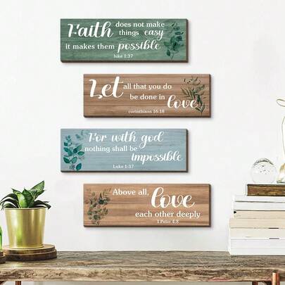 1/4pcs Inspirational Quote Wooden Wall Hanging Decoration, Rustic Wooden Farmhouse Hanging Sign, Home Decoration, Suitable For Living Room, Bedroom, Study And Classroom Wall Decoration