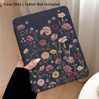 Ốp bảo vệ máy tính bảng phẳng bằng acrylic pha lê họa tiết hoa, có chân đế, phù hợp với /Apple/Honor/và các dòng máy phổ biến khác, có thể gập lại chống cong vênh, các góc được gia cố bằng silicon, chức năng tự động bật/tắt màn hình, khe cắm bút tích hợp, chân đế gập đa góc - Bảo vệ hoàn hảo hàng ngày, món quà lý tưởng cho các dịp lễ.