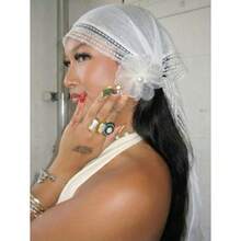 1pc Women's Elegant Solid Color Square Lace Trim Headscarf, Multifunctional As Headscarf, Shawl And Hair Accessory, Suitable For Use In Mosques, Fashionable Casual Accessory For Summer - 白色 - 查看 5