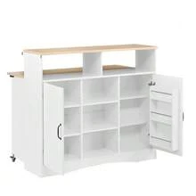 Kitchen Island With Wheels, Extendable Dining Table With Chairs, Sideboard With Ample Storage Space, Ideal For Kitchen And Dining Room As A Sideboard (White) - White - View 9