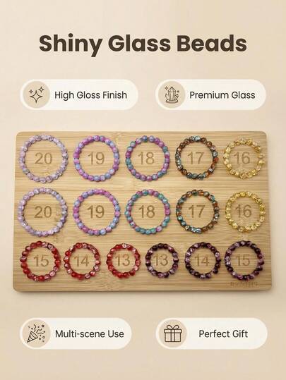 25 hạt thủy tinh mịn bóng, có hiệu ứng nứt, kích thước 0.39 inch, 5 màu sắc, dùng để tự làm vòng tay, vòng cổ và trang sức.