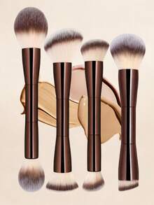双头化妆刷套装 - 粉底刷、散粉刷、腮红刷和高光刷 - 柔软合成毛，铝制手柄，方便旅行，专业级，适合所有肤质。 - 摩卡棕 - 查看 1