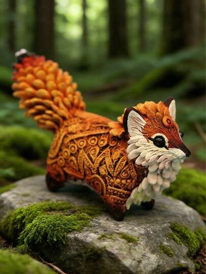 1pc Handmade Resin Fox Figurine Decor, Random Style And Color