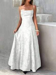 Women's & Elegant Summer Dress With Drawstring Waist And Backless Design, Made Of Jacquard Fabric, Suitable Vacation, Beach, Date, Back To School, Wedding, Party And Other Occasions - 白色 - 查看 9
