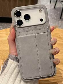 Sleek Leather Card Holder Phone Case For IPhone16, 15, 14, 13, 12, 17, 15 Pro Max, 17 Pro Max, 17 Pro , Large Camera Window Design, Multi-Card Slot Wallet Cover, Shockproof Protective Case With Kickstand, Minimalist Gray Style For Men Women - Grey - View 1