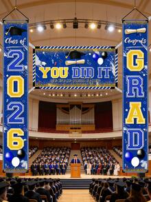 4件套蓝金毕业装饰 | 2026届毕业横幅 | 祝贺毕业 | 2026届大厅标牌横幅和“你做到了”背景幕布 | 毕业游行装饰 | 2026年室内外墙面装饰 | 2026届（蓝金） - 2026畢業季藍色橫幅套裝 - 查看 8