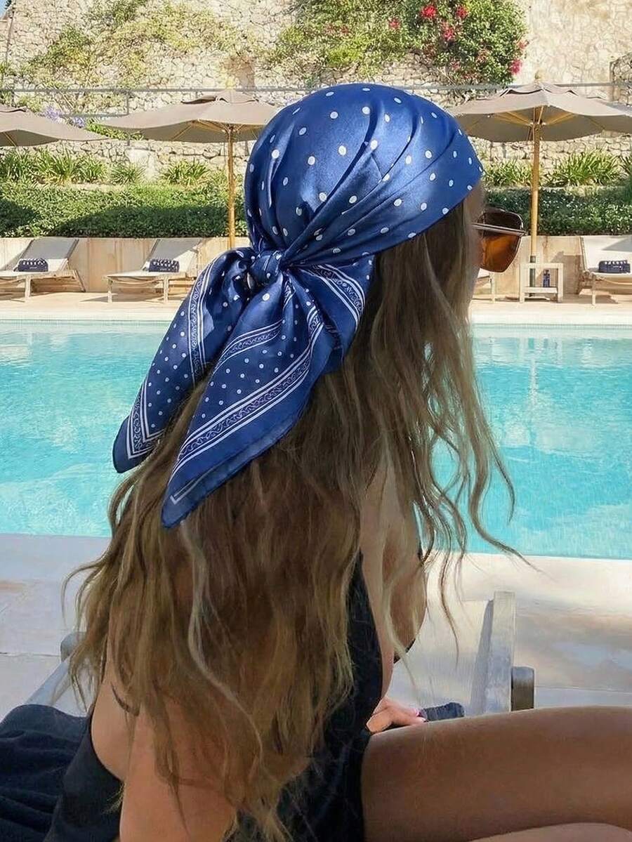 1 chiếc khăn satin in chấm bi, khăn trùm đầu thời trang mùa xuân mới dành cho nữ, có thể dùng làm thắt lưng, trang trí túi xách, ruy băng, băng đô hoặc khăn quàng cổ, một lựa chọn lý tưởng để tôn lên phong cách tổng thể.