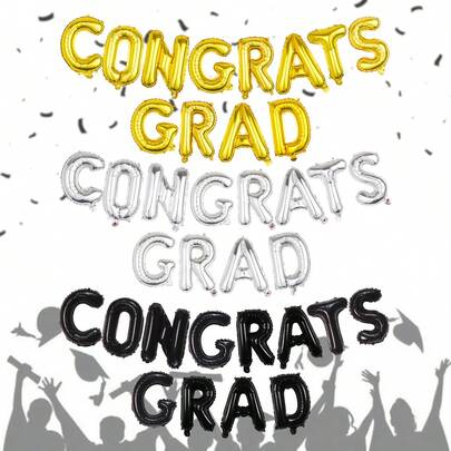 12pcs/Set Graduation Letter Balloons Banner, 16 Inch CONGRATS GRAD Balloons, Suitable For Graduation Celebration Balloons, Graduation Decor 2026, Classroom Graduation Decoration Supplies