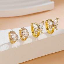 1 Paar 18 Karat vergoldete Ohrringe mit kubischen Zirkonia Tropfen-Schmetterling, geeignet für formelle Anlässe und Hochzeiten von Frauen - Gold - Übersicht 3