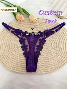 Customize Interesting Names For Thongs, Personalized Mesh Jacquard Thong Underwear, Customize English Letter Thong Names, Personalized Couple Gifts - Grey - View 1
