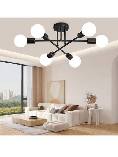 Lámpara de Techo Moderna,Sputnik Candeliers 6 lLuces,Lámpara de Araña Satelital para Dormitorio,Lampara Colgante de Techo Sala de Estar,Comedor,Cocina,Oficina (Bombillas no incluidas)