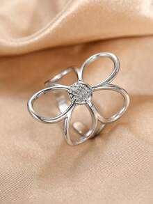 1pc Stainless Steel Flower Open Ring For Women, Hollow Daisy Design, Floral Element, Retro Sweet Style, Gold/Silver Color, Suitable For Daily Wear, Date, Valentine's Day/Birthday Gift - Ring - View 3