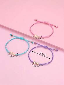 Bộ 3 vòng tay trẻ em thời trang, dễ thương, tối giản, thích hợp làm quà tặng Ngày của Mẹ và quà tặng bạn thân, hình trái tim, mặt trăng, nơ, chữ cái, phù hợp để đeo hàng ngày, làm quà tặng và các dịp lễ hội. - Nhiều màu - Xem 4