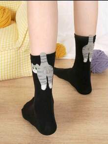 2双装时尚趣味可爱猫咪图案男女通用圆筒腿套，适合日常、校园、派对穿着，是万圣节、圣诞节、感恩节、情人节的绝佳礼物。 - 彩色 - 查看 4