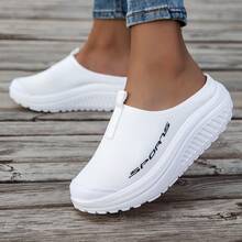 Baotou Slip-On Summer Mesh Breathable Lazy One-Piece Slip-On Half-Shoes With Anti-Slip Function For Outdoor Wear, Sporty Casual Women's Sandals, Beach Women's Shoes, Thick-Soled Canvas Shoes, Black And White Colors. Outdoor Anti-Slip Sport Sandals And Slippers. - White - View 11