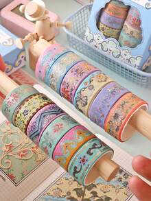 12rolls Dream Of The Red Chamber Gilded Washi Tape Set, Literary Aesthetic Journal Decor For Arts, DIY Crafts, Journal Supplies, Planners, Scrapbook, Card/Gift Wrapping - Multicolor - View 8