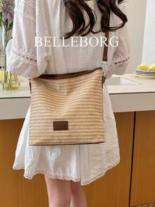 Minimalist Lightweight Straw Shoulder Bag For Women - Coffee - View 4