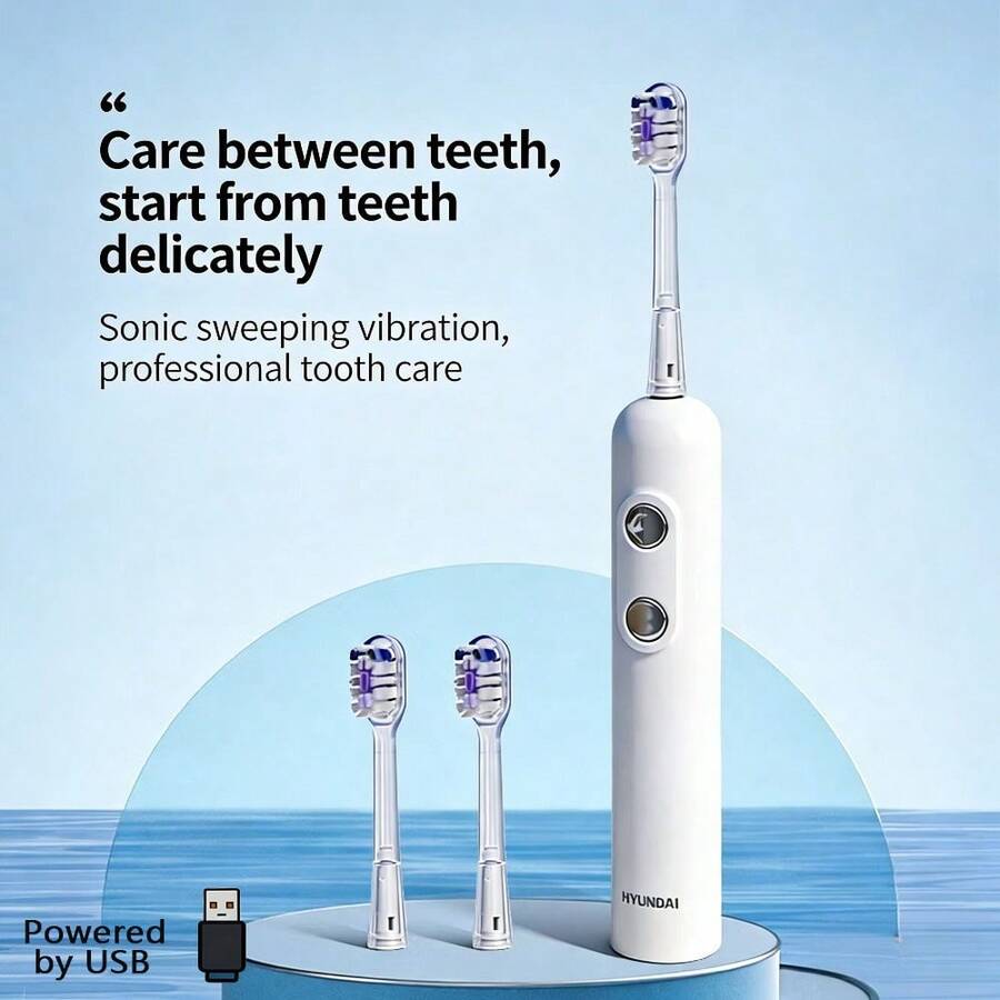 HYUNDAI S15 Electric Toothbrush With 3 Brush Heads, Adult Couples Gift, Smart Deep Cleaning Gum Care Toothbrush, Portable - Multicolor - View 1