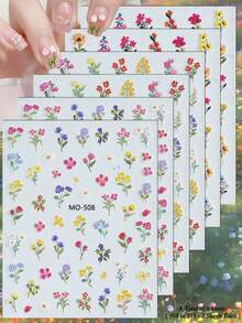 3/6pcs 5D Wild Flower Nail Stickers, Spring Floral Nail Art Decals, Cute Natural Design - Multicolor - View 13